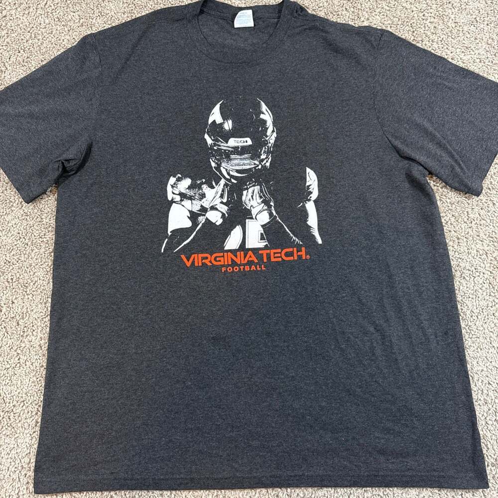 Virginia Tech Hokies Football T Shirt Mens 2XL Gray NCAA Graphic Tee VT EUC